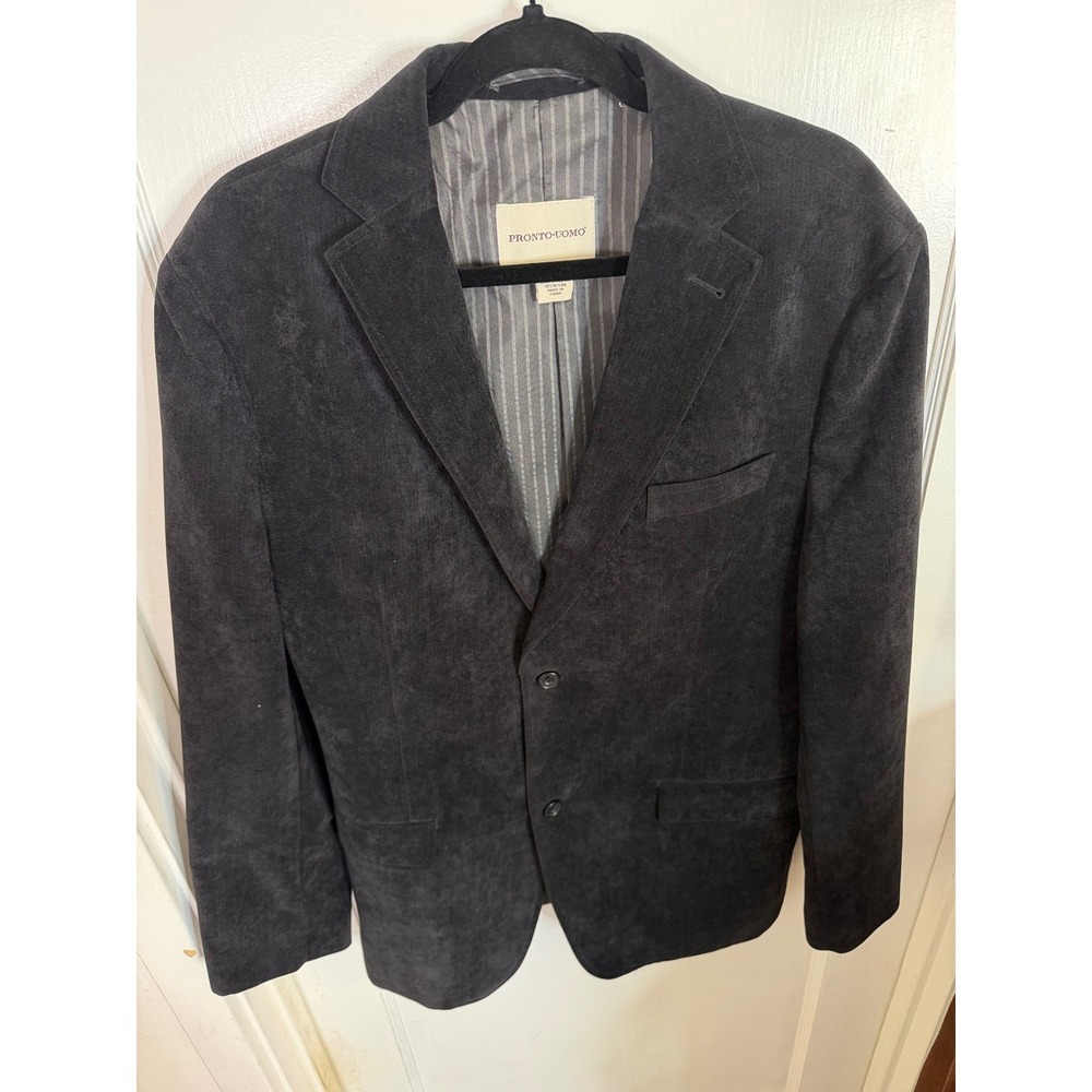 Pronto Uomo Mens Charcoal Gray Faux Suede Two Button Blazer Sport Coat Size L